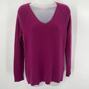 GAP Sweater XS Women Berry Purple Brooklyn Vneck Merino Wool Blend Textured